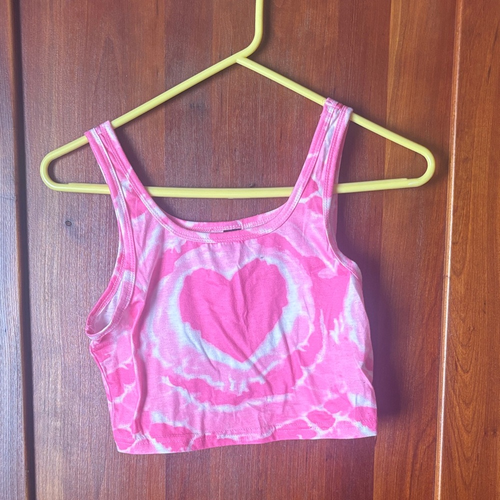 SHEIN Pink Heart Tie-Dye Crop Top